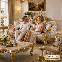 Ensembles de Salons Meubles de Luxe en Velours et Bois Massif, Style Royal Turc Fait Main, Avec Tables Basses et Chaises