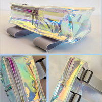 Sac de corps holographique transparent en PVC à faible MOQ pour femme, imperméable, à porter à la jambe, à la taille ou au bras, avec motif boîte, idéal pour le carnaval