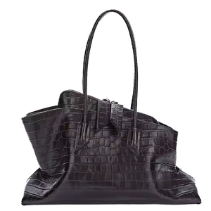 DZ Crocodile Pattern <b>Large</b> Capacity Waterproof Tote Bag Women's Pleated Leather Genuine Leather Shoulder Bag Daily Commuter - Product Image 1