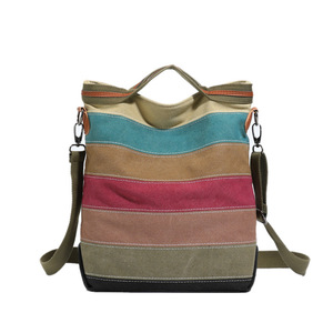 2026 New Vintage Color Women Canvas Tote <b>Bag</b> Colorful <b>Patchwork</b> Large Capacity Single Shoulder Hand Carry Crossbody <b>Bag</b> - Product Image 5