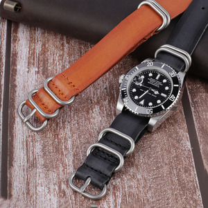 Correa de reloj de cuero de becerro genuino encerado con aceite de capa superior 20 22mm Retro 5 anillos banda de cuero de una pieza de bucle suave de un <span class=keywords><strong>solo</strong></span> paso - Product Image 4