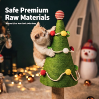 Poteau à gratter pour chat en forme de sapin de Noël, en sisal naturel résistant à l'usure, avec des pompons colorés, jouet interactif pour chat, utilisation en intérieur