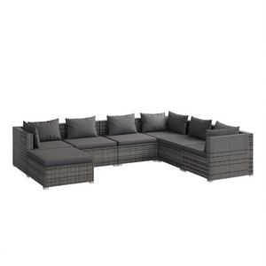 Ensemble de salon de jardin gris en rotin, mobilier d'extérieur 6 places, design contemporain - Product Image 1