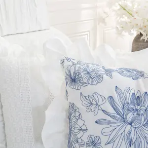 Avrupa tarzı kırsal lotus yaprağı kenar yatak odası kanepe yastığı saf pamuk işlemeli çiçek minder örtüsü