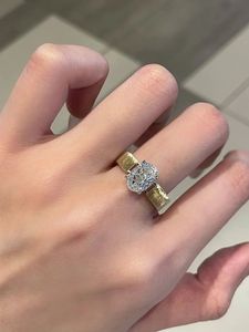 Bague de mariage pour homme Xinfly personnalisée en or 14K 18K avec diamant ovale de 2,07 ct cultivé en laboratoire, finition brossée, style tendance - Product Image 5