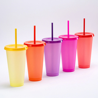 Gobelets Eton&Soton 16oz/22oz/24oz à changement de couleur avec couvercles et pailles, en plastique sensible au froid, réutilisables, écologiques, pour fêtes