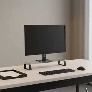 Supporto per monitor in vetro temperato e metallo, 23,6 x 7,9 x 3,1 pollici, nero, supporto da tavolo per laptop - Product Image 2
