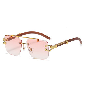 Occhiali da Sole Vintage di Design Senza Montatura in Metallo con Aste in Legno e Protezione UV400 <span class=keywords><strong>per</strong></span> Unisex - Product Image 5