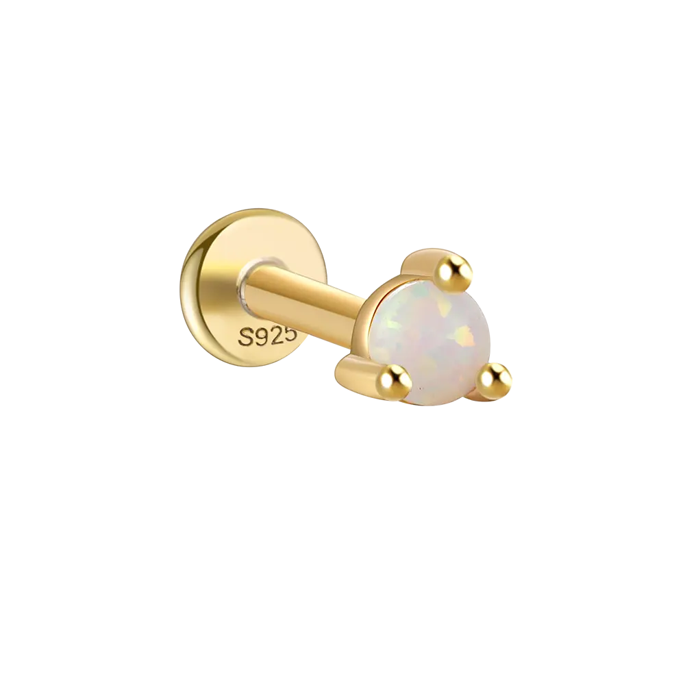 Simple Opal S925 Sterling Silver Tunggal Mini Berlian 16G Kepala Datar Tindik Benang Telinga Tulang Stud Earring Opal