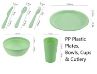 Ensemble de vaisselle pour enfants en plastique incassable, assiettes, bols, tasses, couverts pour tout-petits
