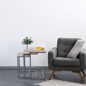 Mesas laterales/auxiliares rústicas modernas, Juego de 3 muebles de café con acento apilable - Product Image 4
