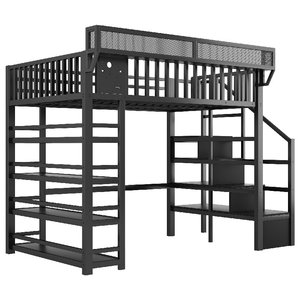 Lit mezzanine complet avec étagère de rangement et prise électrique, lit mezzanine en métal avec escalier de rangement pour enfants et adolescents, ODM/OEM disponible - Product Image 3