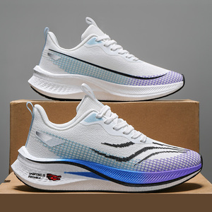 Chaussures de course sportives pour hommes en maille respirante, semelle carbone, antidérapantes, confortables, légères, à lacets, style fitness et marche - Product Image 2