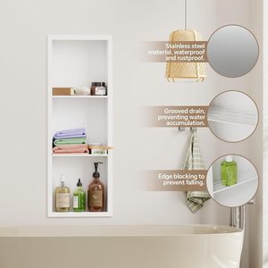 Étagère de salle de bain encastrée à 3 niveaux, support de rangement mural pour baignoire, organisateur avec dimensions personnalisées et design durable - Product Image 2
