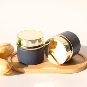 Envase Cosmético, Tarro de Vidrio Azul Esmerilado para Crema Facial con Tapa Dorada - Product Image 2