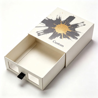 Boîte cadeau en papier avec tiroir coulissant blanc, logo personnalisé, impression florale dorée, ruban, pour bijoux et cosmétiques, vente en gros