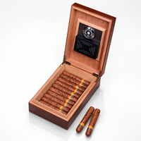 Humidor en bois fait main brun brillant pour cigares, avec compartiment de rangement doublé de cèdre espagnol, hygromètre et humidificateur, idéal comme cadeau personnalisé pour bureau