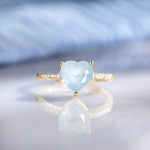 925纯银心形天然水晶海蓝宝石承诺戒指珠宝女性订婚戒指 - Product Image 5