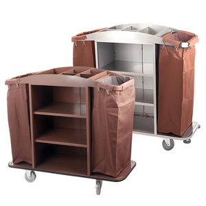 Carrito <span class=keywords><strong>de</strong></span> <span class=keywords><strong>limpieza</strong></span> móvil para hotel, carrito <span class=keywords><strong>de</strong></span> <span class=keywords><strong>limpieza</strong></span> <span class=keywords><strong>de</strong></span> acero inoxidable para hoteles con bolsas <span class=keywords><strong>de</strong></span> lino con múltiples bolsillos - Product Image 2
