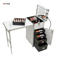 KONCAI Station d'Ongles Mallette de Cosmétiques à Logo Personnalisé en Aluminium Rigide Chariot de Maquillage Portable Tables à Ongles Multi-Fonctionnelles