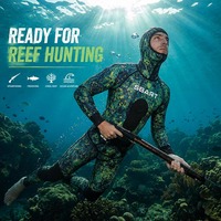 Combinaison de plongée en néoprène camouflage 2 mm en gros, en stock, à capuche, deux pièces, pour sports nautiques