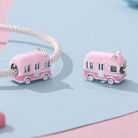 Breloque en forme de chat rose plaqué argent, pendentif animal de dessin animé, bijoux unisexe, cadeau