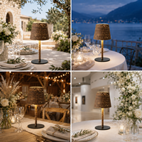 Lampe de table LED sans fil en corde naturelle, style ferme, batterie rechargeable 1800 mAh, abat-jour LED tissé à la main, télécommande tactile pour mariage