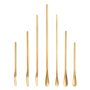 Cuchara y tenedor de mango largo estilo japonés, acero inoxidable 304, herramienta para postre, helado, miel, mango redondo, color sólido - Product Image 5