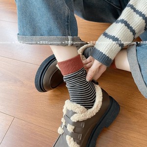 Slouch Socks Women Striped Retro Color Block Autumn Winter Sweat Absorbing Casual Style Regular Fit - Product Image 1