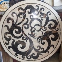 Mosaïque de marbre poli pour sols, motif floral en jet d'eau, parquet