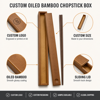 Boîte à baguettes en bambou huilé en gros, étui portable à couvercle coulissant, boîte à vaisselle, finition naturelle de qualité supérieure, réutilisable, ensemble cadeau pour usage quotidien