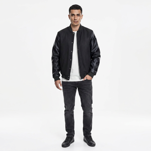 Nouveau style FINER THREADS – Blouson universitaire personnalisé pour homme avec broderie, nom et numéro, en mélange respirant polyester/coton, col montant - Product Image 1