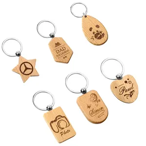 Großhandel Blank Holz Schlüssel anhänger Schlüssel bund Ring Promotion Rechteck Carving Schlüssel anhänger Holz