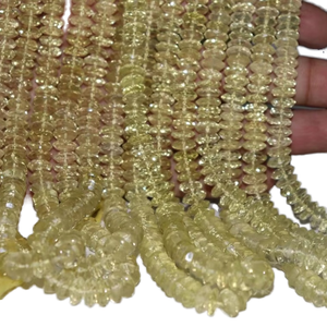 Perles de quartz citron facettées en rondelles, technique de coupe allemande naturelle, 6,5-8,5 mm, trou de 0,5 mm, prix de gros - Product Image 1