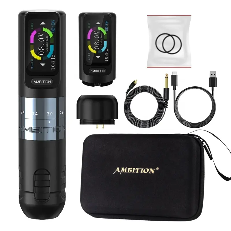 Ambition Seher Adjustable Stroke Wireless Tattoo Machine Pen Color Touch Screen Dual Battery Strong Motor Pen