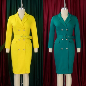 D438 último diseño elegante vestidos de carrera traje cuello doble botonadura señoras vestido de oficina mujeres Wormal trabajo <span class=keywords><strong>Blazer</strong></span> vestidos - Product Image 3