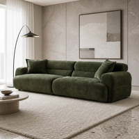Canapé modulaire 3 places en chenille courbé, écologique et luxueux, style nuage, profil bas, assise extra profonde pour salon