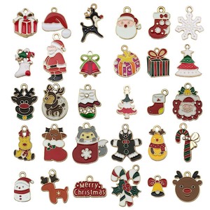 Christmas Alloy Charms Set 30Pcs Cartoon Santa Reindeer Snowman DIY Jewelry Accessories For Bracelets Necklaces Gift - Product Image 5
