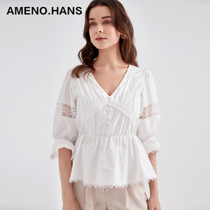 Maglia di squisita fattura <span class=keywords><strong>donna</strong></span> top pizzo bianco <span class=keywords><strong>camicia</strong></span> a scollo a V <span class=keywords><strong>camicia</strong></span> da <span class=keywords><strong>donna</strong></span> a <span class=keywords><strong>manica</strong></span> corta - Product Image 1