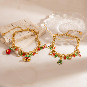 Pulsera con Dijes Navideños en Color Dorado, Aleación de Zinc, Unisex, Regalo de Joyería con Campanas, Árbol y Colgante de Bastón de Caramelo - Product Image 3