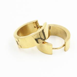 Boucles d'oreilles créoles rondes, lisses et brillantes, pour hommes et femmes, en or et en acier - Product Image 4