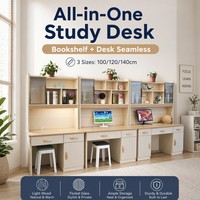 Bureau d'ordinateur intégré avec bibliothèque, moderne, minimaliste, durable et peu encombrant, pour la maison, le bureau, l'étude ou la chambre.