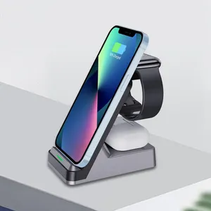 Best Seller 45 Degree Angle Dual Coil Phone Holder Stand Wireless Charger For Watch Airpods Mobile Phones