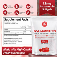 Gélules d'astaxanthine 12 mg de source microalgue, complément alimentaire, fabrication OEM, marque privée, capsules molles