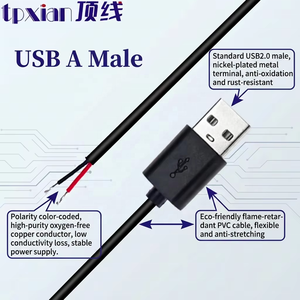 Kabel Daya USB 2.0 a Male ke 2 Core Tinned Open Wire Kustom Pabrik untuk Proyek Daya DIY - Product Image 1