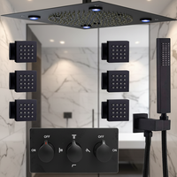 Système de douche mural avec pomme de douche pluie, 4 modes, robinet de douche noir