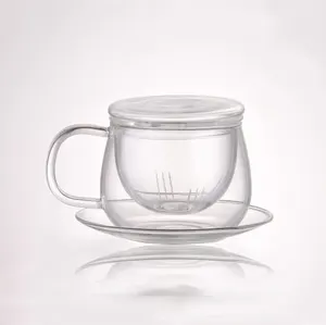 12oz khả năng chịu nhiệt hiện đại rõ ràng Glass teacup thủy tinh borosilicate trà Infuser Mug với lọc và chiếc đĩa