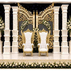 Luxury Bollywood <b>Wedding</b> Stage Setup with Gate <b>Frame</b> & Pillars Exclusive Roman Theme Fiber <b>Wedding</b> Reception Stage Australia - Product Image 1