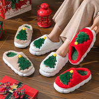 Chaussons d'hiver moelleux pour femmes et filles, design sapin de Noël, plats, style dessin animé, pour la maison, tendance et populaires