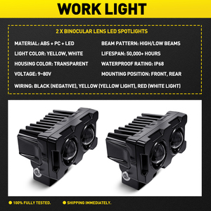 ไฟทำงาน LED สีขาวอำพัน ขนาด 3 นิ้ว 2 ดวง แบบสปอต คิวบ์ ดิช พ็อดส์ ฟลัด สำหรับขับขี่ในที่มีหมอก ใช้กับรถออฟโรด ATV UTV เรือ มอเตอร์ไซค์ จักรยาน - Product Image 2